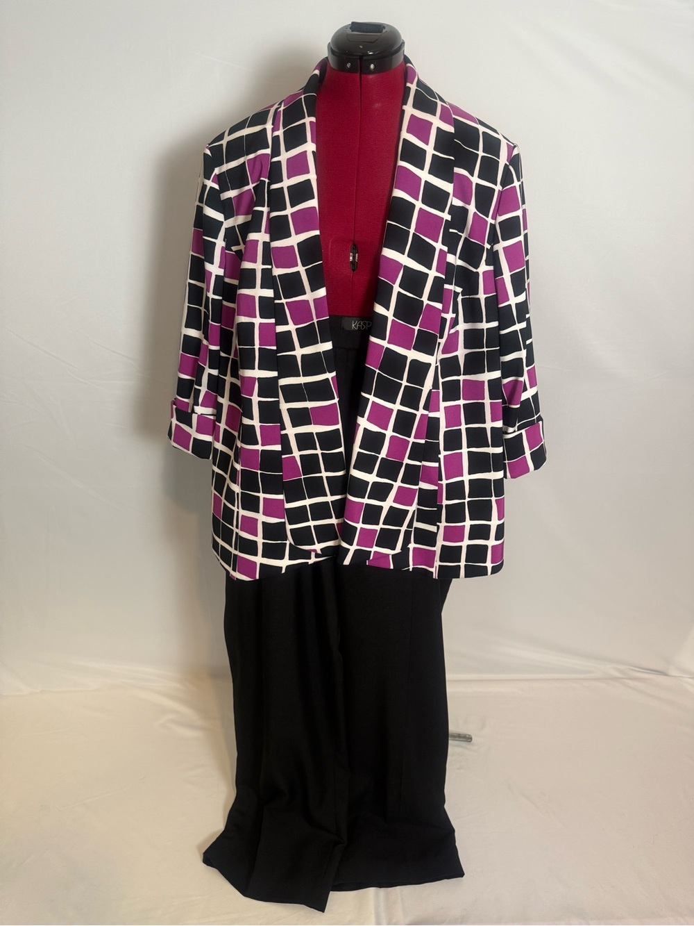 Kasper Pantsuit Women's Size 22W/20W Black & Purple 2-Piece Set Blazer & Pants